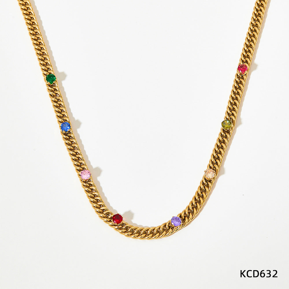 Collar chapado en oro de acero inoxidable con incrustaciones de color cubano al por mayor